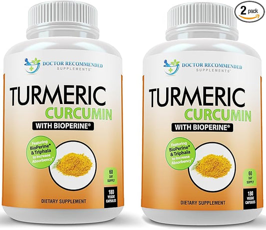 Turmeric Curcumin Supplement - 2250mg/d - Veggie Caps - 95% Curcuminoids with Black Pepper Extract (Bioperine) - 750mg Capsules - 100% Organic - Most Powerful Turmeric (Pack of 2)