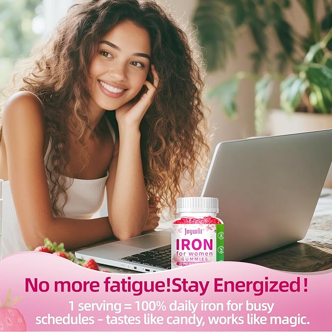 Iron Gummies for Women - Strawberry Flavored Blood Builder Iron Supplement with Vitamin C,E, B & Folic Acid - Health Blood & Energy Support for Iron Deficiency - Gentle Support, Daily Wellness|60 ct