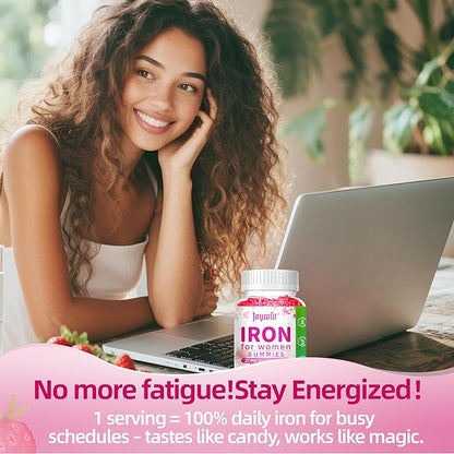 Iron Gummies for Women - Strawberry Flavored Blood Builder Iron Supplement with Vitamin C,E, B & Folic Acid - Health Blood & Energy Support for Iron Deficiency - Gentle Support, Daily Wellness|60 ct