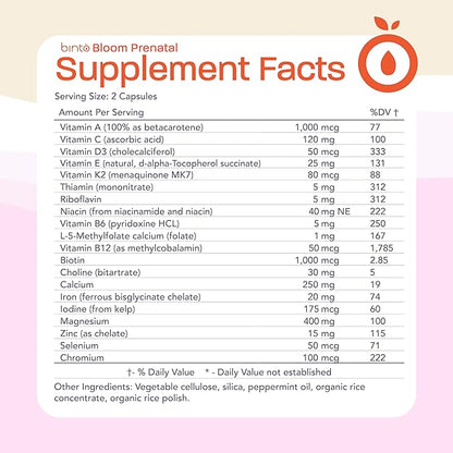 Binto Bloom Prenatal Supplements - Support Healthy Mom & Baby - 30 Day Supply - Multivitamin with Iron, Methylated Folate, Folic Acid - Non-GMO, Gluten Free, Vegetarian, No Preservatives