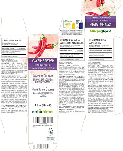Naturalma Cayenne Pepper (Capsicum annuum) Fruit Alcohol-Free Tincture - 4 fl oz Liquid Extract in Drops - Herbal Supplement - Vegan