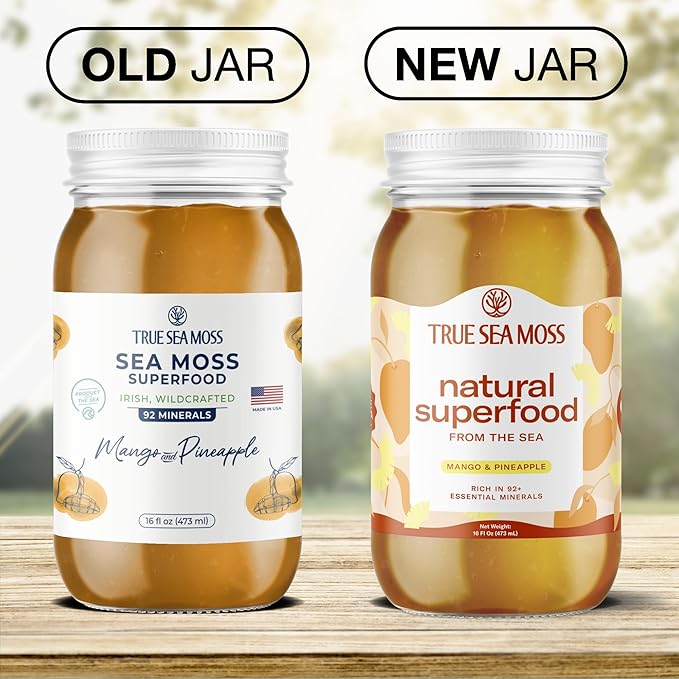 TrueSeaMoss Sea Moss Gel – Made in USA – Wildcrafted Seamoss, Fresh Fruits & Sea Vegetables – Mango/Pineapple, Pack of 1 (Labels may Vary)