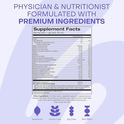 Healthycell Bioactive Daily Liquid Multivitamin for Men & Women – 20+ Essential Vitamins, Minerals & Antioxidants for Brain, Heart, Immunity, Energy, Skin & Hair Support - 30 Gel Packs