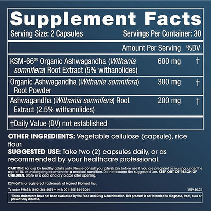 ProHealth Ashwagandha Supplement 60 Capsules, Organic Root Extract & Powder, Ashwagandha for Women & Men, Supports Stress & Sleep