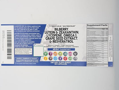 Clean Nutra Eye Vitamins with Bilberry Lutein and Zeaxanthin Supplements Lycopene 40mg Resveratrol Grape Seed Astaxanthin for Eyes - Eye Care Health Support Eye Vitamin and Mineral Supplement