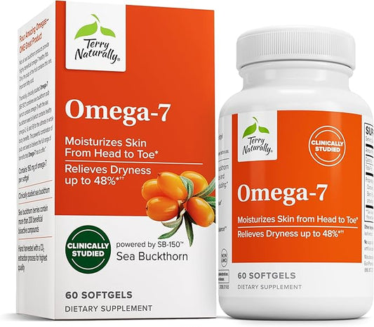 Terry Naturally Omega-7 - Dietary Supplement with Essential Fatty Acids - Nutritional Supplement to Support Skin Health with Sea Buckthorn, Berry Pulp & Seed Oil - 60 Softgels