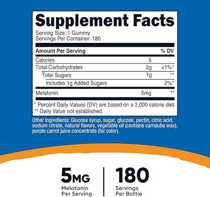 Nutricost Melatonin 5mg, 180 Gummies, Strawberry Flavored - Gluten Free, Non-GMO, No Corn Syrup