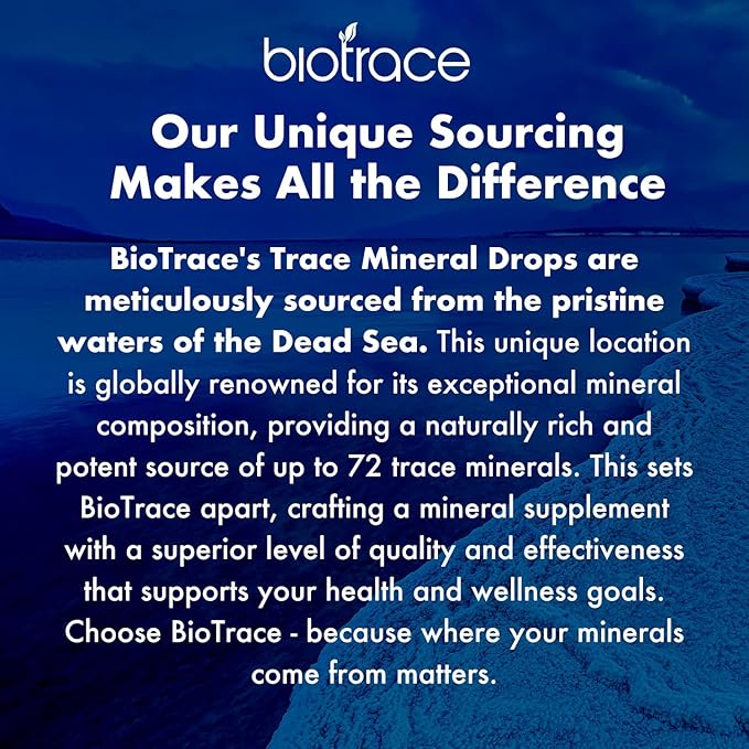BioTrace Dead Sea Trace Mineral Drops | 72+ Concentrated Trace Minerals, Ionic Liquid Magnesium, Chloride, Potassium | Low Sodium | Energy, Electrolytes, Hydration | 96 Day Supply, 8 fl oz (Pack of 1)