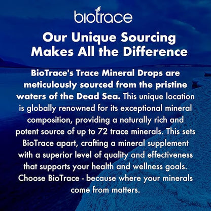 BioTrace Dead Sea Trace Mineral Drops | 72+ Concentrated Trace Minerals, Ionic Liquid Magnesium, Chloride, Potassium | Low Sodium | Energy, Electrolytes, Hydration | 96 Day Supply, 8 fl oz (Pack of 1)