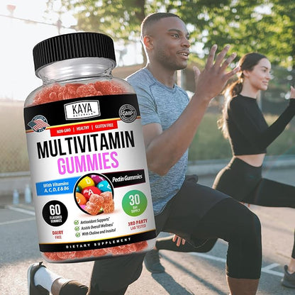 Kaya Naturals Adult Multi Vitamin Gummy, Biotin, Vitamin A, C & E, Including Zinc &Vitamin B-12, Folic Acid, Strawberry Flavor | Gluten-Free multivitamins Sweet Adult Gummies - 60 Gummies