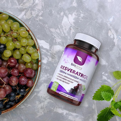 Resveratrol 1600mg, Trans-Resveratrol Antioxidant Supplement with Green Tea, Grape Seed Extract and Quercetin, Helps to Support Digestive Health and Immune System, 180 Capsules