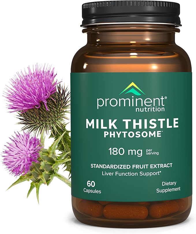 Prominent Nutrition Milk Thistle Phytosome, Clinically Researched Siliphos® Milk Thistle Extract for Liver Function, Detox, and Cleanse Support, Standardized to 29% Sylibin, 180 mg, 60 Capsules