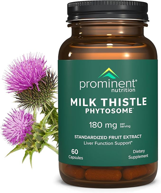 Prominent Nutrition Milk Thistle Phytosome, Clinically Researched Siliphos® Milk Thistle Extract for Liver Function, Detox, and Cleanse Support, Standardized to 29% Sylibin, 180 mg, 60 Capsules