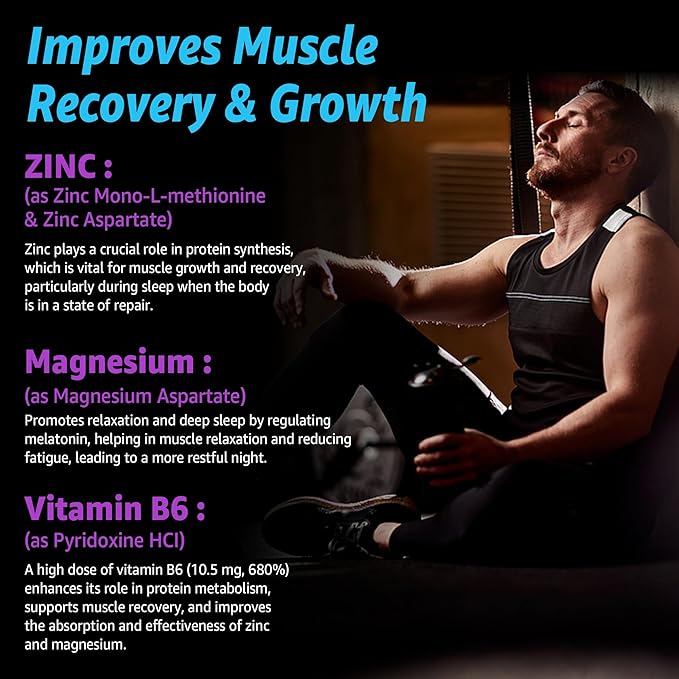 Zinc and Magnesium Supplement, Zinc Magnesium Aspartate Post Workout Gummies for Men Women, w/Vitamin B6, B12, D3, Turmeric for Nighttime Muscle Recovery, Boost Immunity & Sleep, Sugar Free, 60Cts