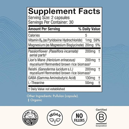 Host Defense MycoBenefits Sleep* Capsules - Rest Support for Healthy Sleep Quality - Calming Supplement with Magnesium, Lion's Mane & GABA - Aids Balanced Rest Cycles - 60 Capsules (30 Servings)*