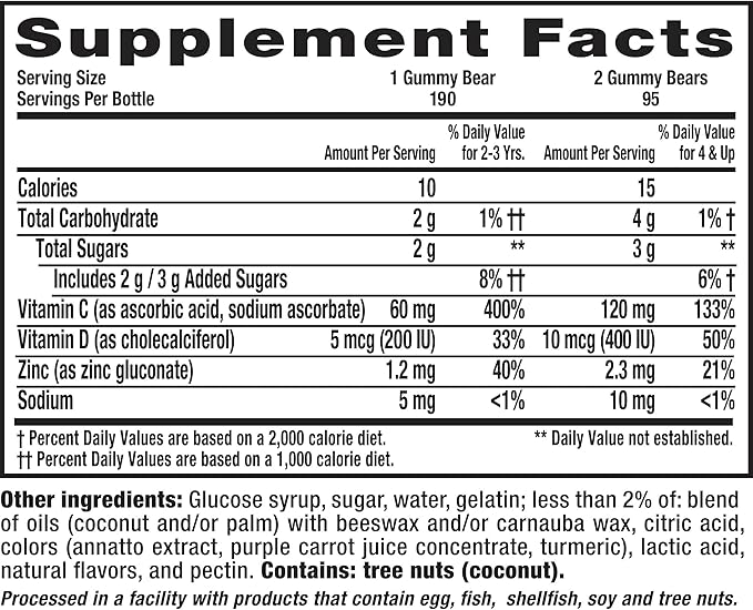 L’il Critters Immune C Daily Gummy Supplement Vitamin for Kids, for Vitamin C, D and Zinc for Immune Support, Orange, Lemon, Strawberry and Cherry Flavors, 190 Gummies (Packaging May Vary)