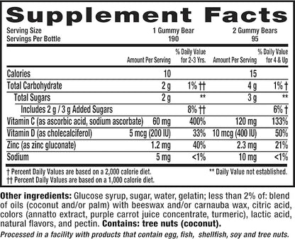 L’il Critters Immune C Daily Gummy Supplement Vitamin for Kids, for Vitamin C, D and Zinc for Immune Support, Orange, Lemon and Cherry Flavors, 190 Gummies (Pack of 2)