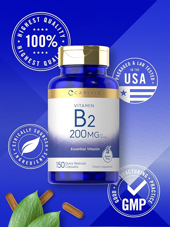Carlyle Vitamin B-2 | Riboflavin | 200mg | 150 Count | Vegetarian, Non-GMO & Gluten Free Essential Supplement