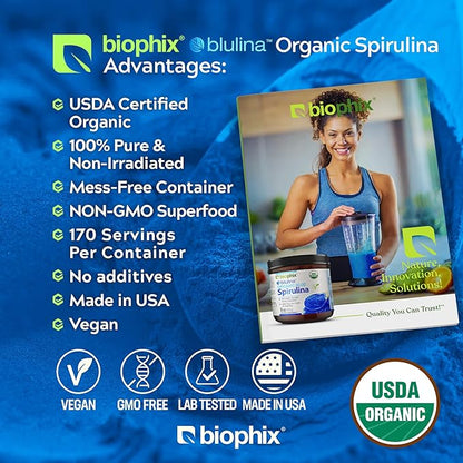 biophix Blue Spirulina Powder Organic 6 oz – Natural Dye Pigment Nutrient-Rich Algae – Blue Algae Supplement – Pure Organic Espirulina Azul en Polvo – 170 Servings
