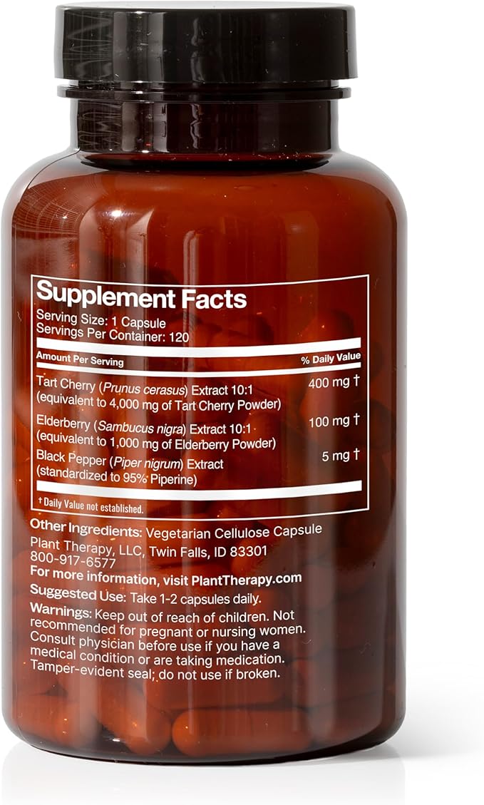 Plant Therapy Ashwagandha & Tart Cherry with Elderberry Herbal Supplement Capsules