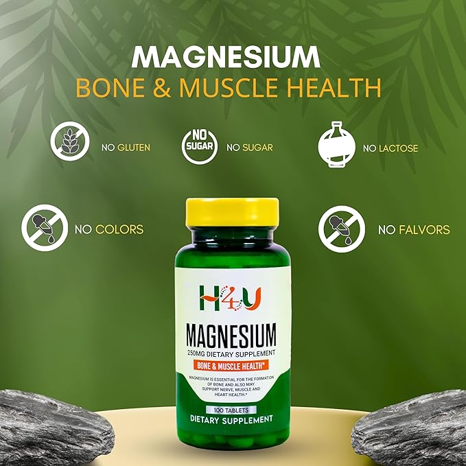 H4U - 4 TOP CARE Magnesium Bone & Muscle Health Dietary Supplement Tablets, 250 mg, 100 Count