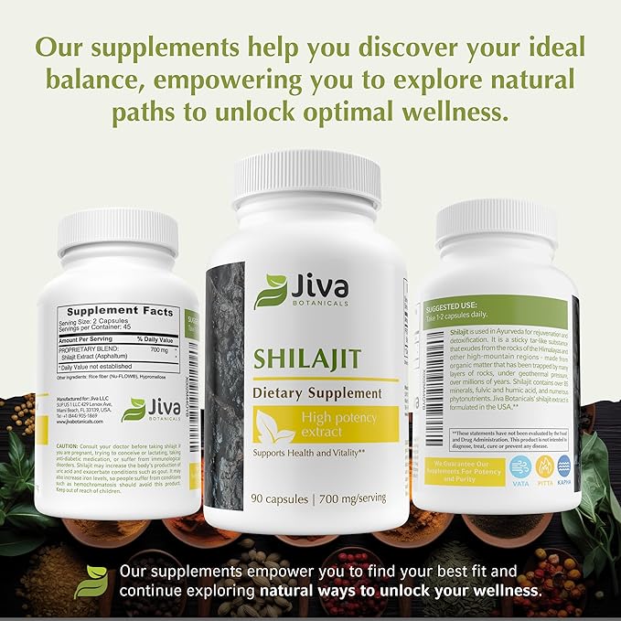 Jiva Botanicals Shilajit Capsules 700 mg – Shilajit Extract with Fulvic Acid – Shilajit Supplement for Men & Women – 90 Vegan Capsules for Daily Wellness