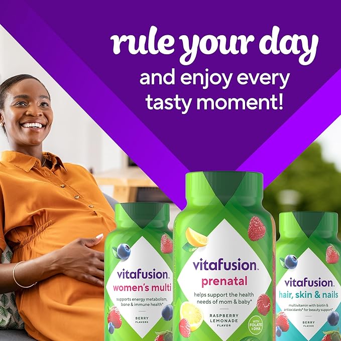 vitafusion PreNatal Gummy Vitamins, Raspberry Lemonade Flavored, Pregnancy Vitamins for Women, With Folate and DHA, America’s Number 1 Gummy Vitamin Brand, 45 Day Supply, 90 Count (Pack of 1)