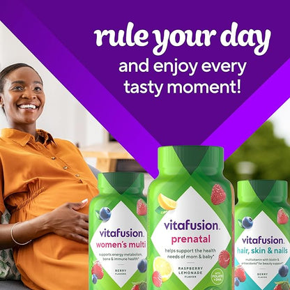 vitafusion PreNatal Gummy Vitamins, Raspberry Lemonade Flavored, Pregnancy Vitamins for Women, With Folate and DHA, America’s Number 1 Gummy Vitamin Brand, 45 Day Supply, 90 Count (Pack of 1)