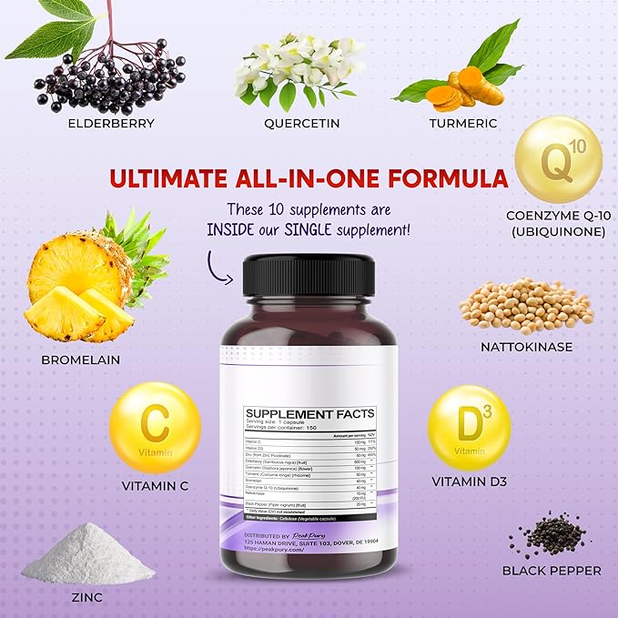 Elderberry Quercetin Turmeric Zinc - Support The Immune System, Respiratory Health - Made in The USA