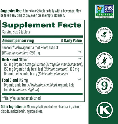 MegaFood Ashwagandha Complex (Formerly Stress Protect) - Ashwagandha Supplements with Astragalus Root & Holy Basil - Vegetarian & Gluten Free Cortisol Supplement - 60 Mini Tablets, 30 Servings