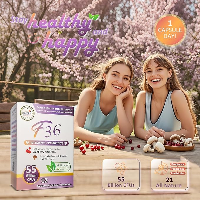 Probiotics 55 Billion CFU Support Vaginal, Immune, Digestive, PH Balance. Promote Sleep and Relief Allergy. All Natural Ingredients with β-Glucan, Cranberry - 30 Capsules