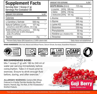 ALLMAX Nutrition AMINOCUTS (ACUTS), Amino-Charged Energy Drink with Taurine, L-Carnitine, Green Coffee Bean Extract, Goji Berry Martini, 30 Servings