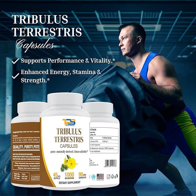 Tribulus Terrestris Extract Capsules 1000mg per Serving |90 Veg Capsules, 45 Days Supply|40% Saponins