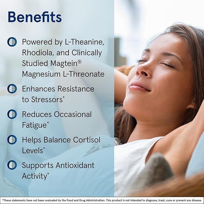 Jarrow Formulas MagMind Stress Resistance with Magtein 1g, L-Theanine and Rhodiolife, Dietary Supplement for Occasional Fatigue and Stress, 60 Veggie Capsules, 30 Day Supply