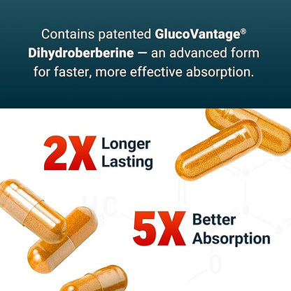 FORCE FACTOR Ultra Berberine Enhanced Absorption, Contains GlucoVantage Dihydroberberine & Chromium, 5X Better Absorption, Lasts 2X Longer, Easy on Digestion, No Preservatives, 60 Vegetable Capsules