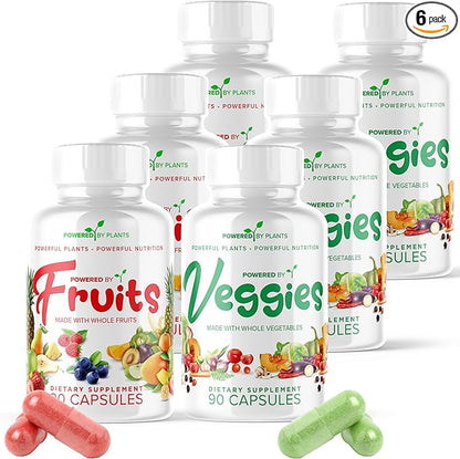 Fruits & Veggies Capsules - Natural Superfood Packed with Vitamins & Minerals - Fruit & Vegetable Supplements for Adults Pack of 6, 90 Capsules Each
