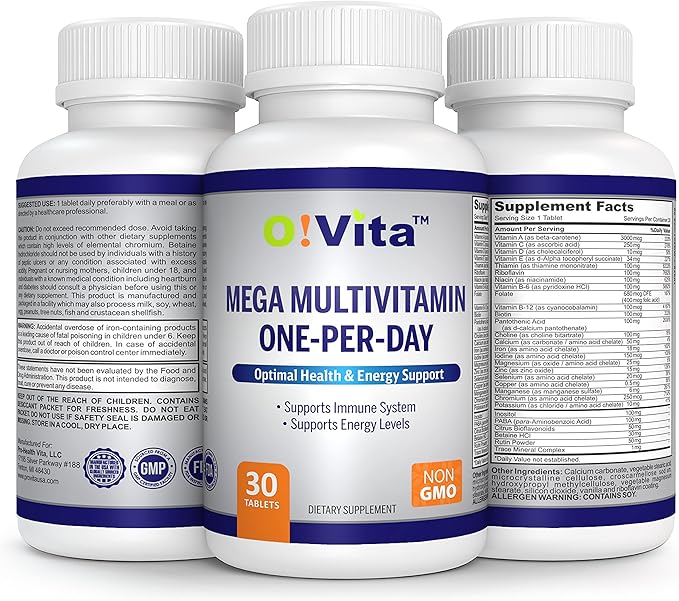 Mega Multivitamin One-per-Day, Supports Immune System, foundational Health, Full Spectrum of Vitamins and Minerals, and Much More ...30-Day Supply (30 Non-GMO Tablets)