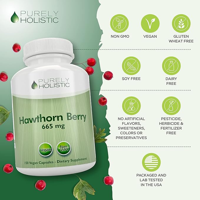Purely Holistic Hawthorn Berry - 150 Vegan Capsules - 5 Month Supply - High Strength 4:1 Extract - Non-GMO Hawthorne Supplement - Supports Cardiovascular & Digestive Health