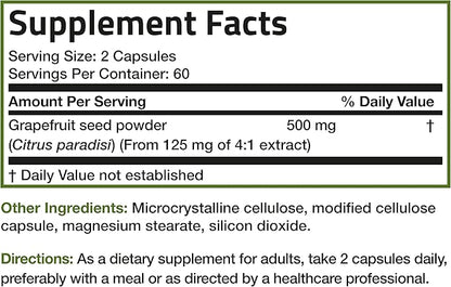Bronson Grapefruit Seed Extract 500 MG per Serving Citrus Paradisi Supports Immune Health & Helps Maintain a Healthy Gastrointestinal Tract - Non-GMO, 120 Vegetarian Capsules