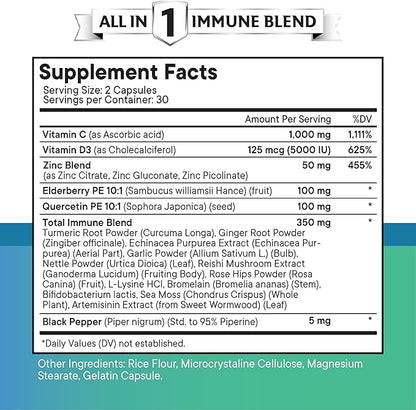 Quercetin Zinc Vitamin C Vitamin D Bromelain Elderberry - Nettle Supplement with Artemisinin, Sea Moss, Echinacea - 180 Count