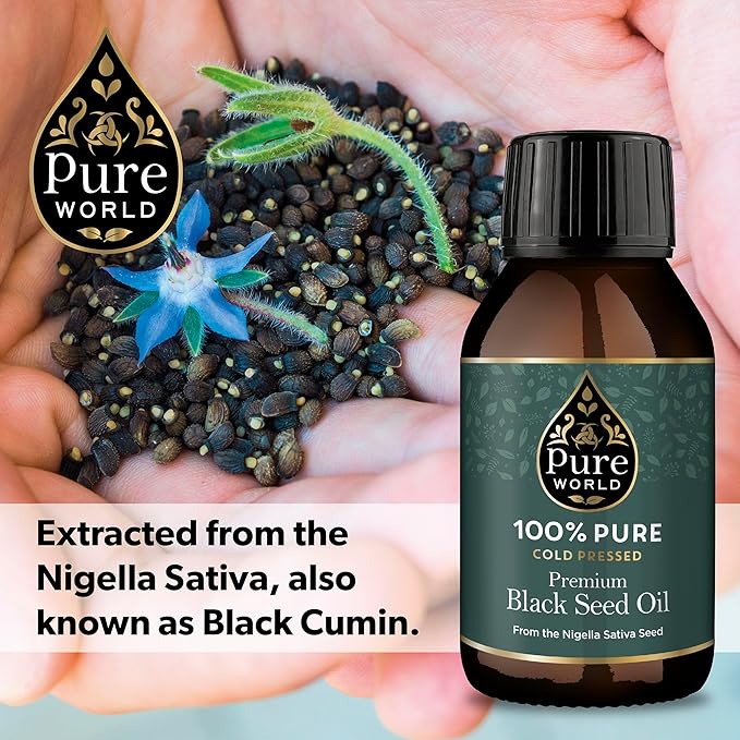 High Strength 100% Pure Virgin Cold Pressed Black Seed Cumin Oil 100ML Glass Bottle, Nigella Sativa Black Seed Oil