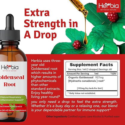 Organic Goldenseal Root Extract-Boost Immunity, Antioxidants, Liquid Alcohol Extract, 60 Servings 2 Fluid oz (60 ml)