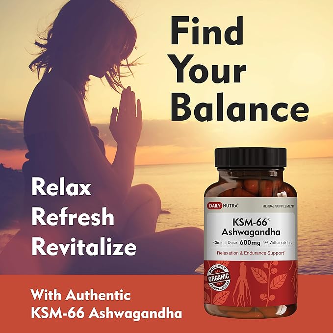 KSM-66 Ashwagandha 600mg Organic Root Extract - High Potency Supplement with 5% Withanolides | Relieves Tiredness, Supports Relaxation, Focus, Energy, & Muscle Growth (90 Capsules)