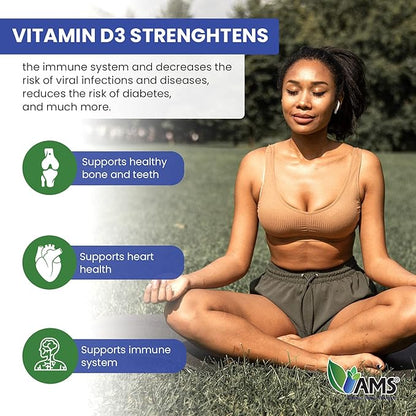 America Medic & Science Xtra D3 Vitamin D 10,000 IU (250 mcg) Cholecalciferol Supplement for Men & Women (60 Easy to Swallow Softgels) Best for Bone, Heart Health, Immune System Support, Lung Function