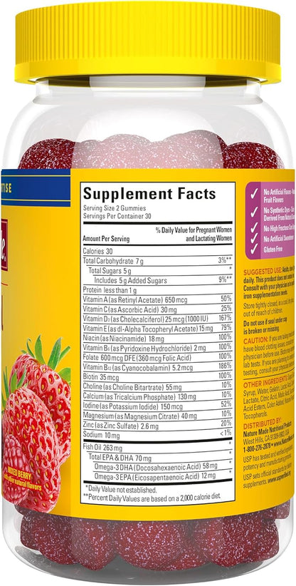 Nature Made Prenatal Gummies with DHA and Folic Acid, Prenatal Vitamin and Mineral Supplement for Daily Nutritional Support, 60 Gummies, 30 Day Supply