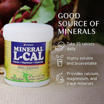 Mineral L-Cal, Calcium with Vitamin D3 In Ball Format, Enriched with Magnesium and Minerals, Water Soluble and Fast Absorbing, Calcium Magnesium D3 Supplement, 3,600 Balls & 360g per Bottle, Pack of 1