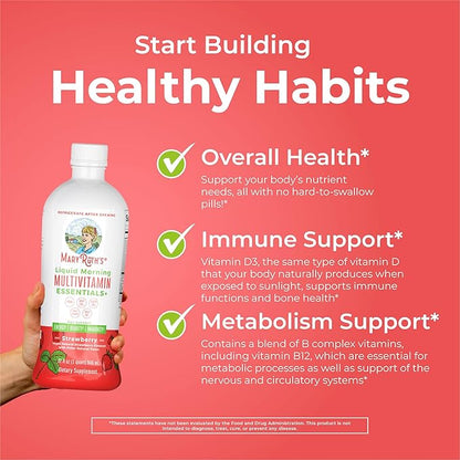 MaryRuth's Liquid Morning Multivitamin Essentials+ | Vitamin A C D E B6 B12 Biotin Zinc | Mens Womens Multivitamin | Immune Support | Beauty | Sugar Free | Vitamins for Ages 1+ | Vegan | 32 Fl Oz
