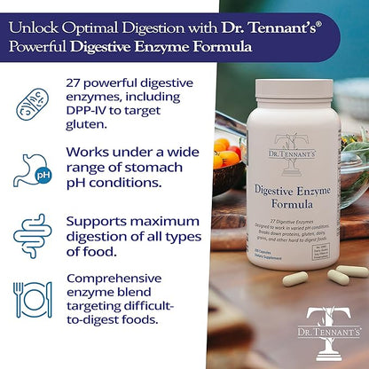 Dr. Tennant's Digestive Enzymes | GERD, Heartburn & Acid Reflux Relief | Supports Gut Health & Bloating Relief | 2X DPP-IV Enzyme for Gluten Digestion | 200 Capsules