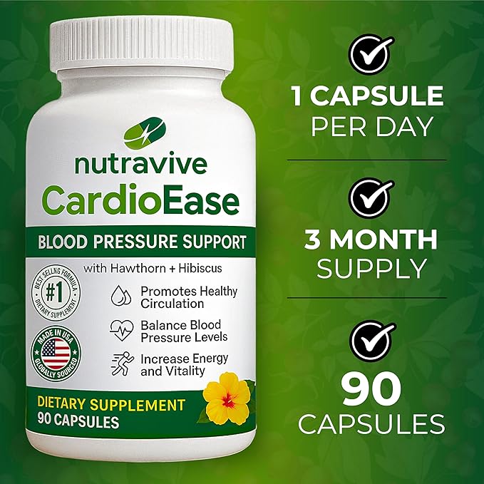 Blood Pressure Support Supplements – Featuring Hawthorn Berry, Hibiscus, Olive Leaf, Garlic Supplements, and Vitamin B12 for Nitric Oxide Supplement and Normal Blood Pressure - 90 caps
