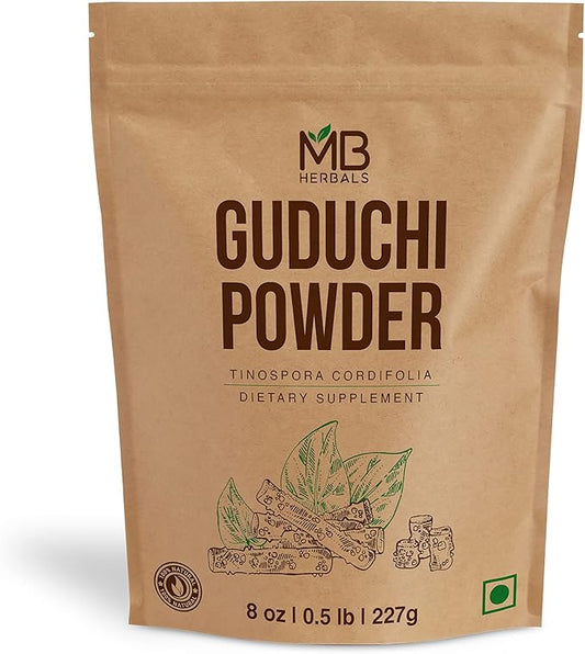MB Herbals Guduchi Powder 8 oz / 0.5 LB (227 Gram) | Wildcrafted Guduchi Powder | Neem-Giloy | Processed from The Stems of Tinospora cordifolia Plants Grown on Neem Trees